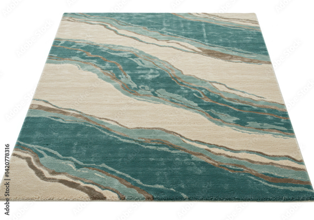 Fototapeta premium Large wavy design on blue and beige rug.