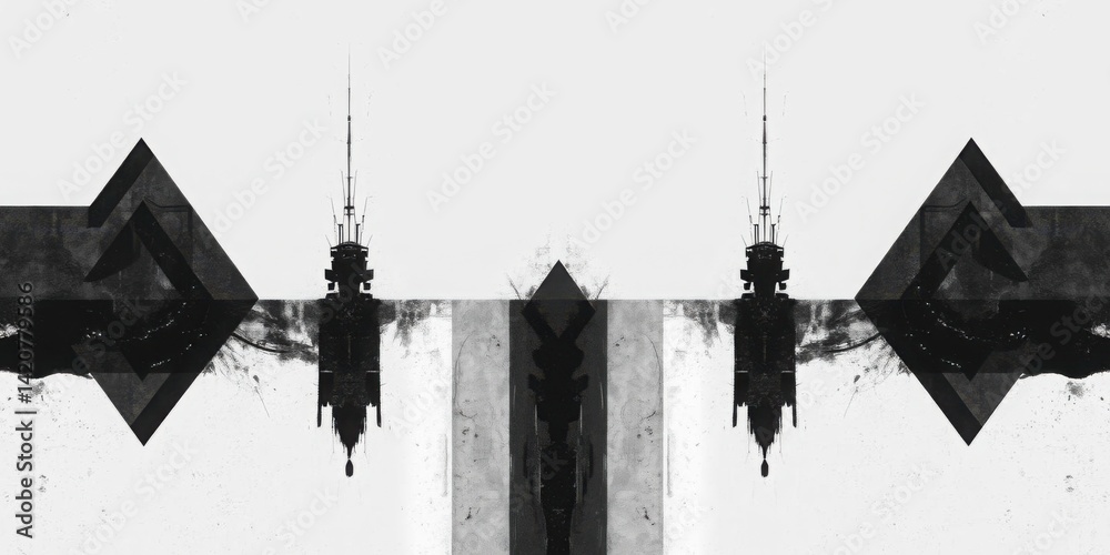 Obraz premium Abstract Black White Ship Geometric Shapes Grunge Texture Wallpaper