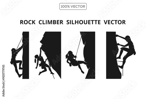 Rock climber silhouette set vector template illustration