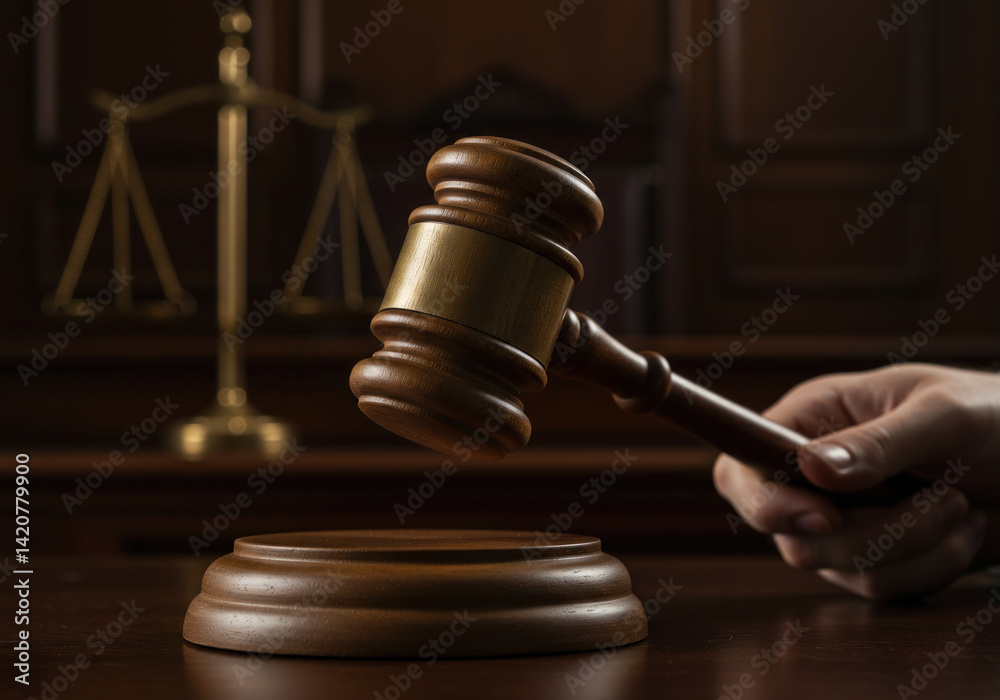 Judge's gavel striking a wooden gavel. Judge's gavel striking a wooden gavel.