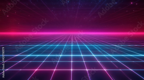 Wallpaper Mural Synthwave Horizon: An Energetic Display of Luminous Grids and Cosmic Hues Torontodigital.ca