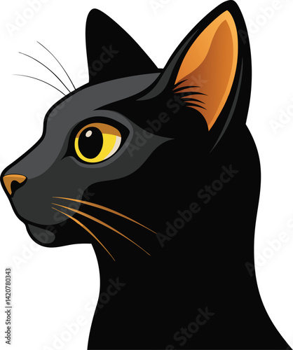 Black Cat Side Profile – Vector Silhouette with Yellow Eyes