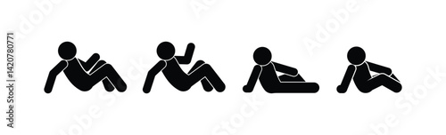 set of icons stickman sitting lying, sticks figure people pictograms, isolated human silhouettes