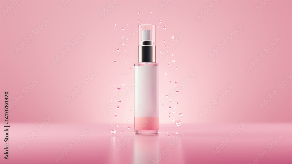 Clean Cosmetic Bottle Mockup with White Label on Pink Background Clean Cosmetic Bottle Mockup with White Label on Pink Background