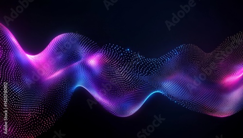 Abstract glowing, wavy, digital particles.  Dynamic, futuristic, and vibrant display of energy and motion