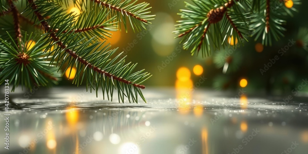 Festive Christmas Pine Branches Sparkling Background Holiday Season