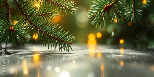 Obraz na płótnie Festive Christmas Pine Branches Sparkling Background Holiday Season w salonie