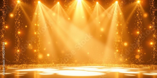 Obraz na płótnie Golden Stage Lights Sparkling Background Award Ceremony Celebration w salonie