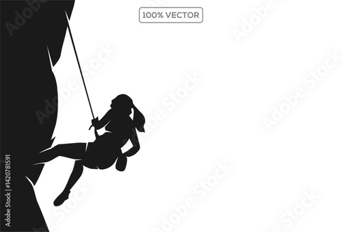 Adaptive Rock Climber Silhouette, Vector, Icon, Logo design