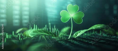 Green Clover Flourishing Amidst Stock Market Trends Representing Growth and Prosperity in Finance for Business Success and Investment Opportunities