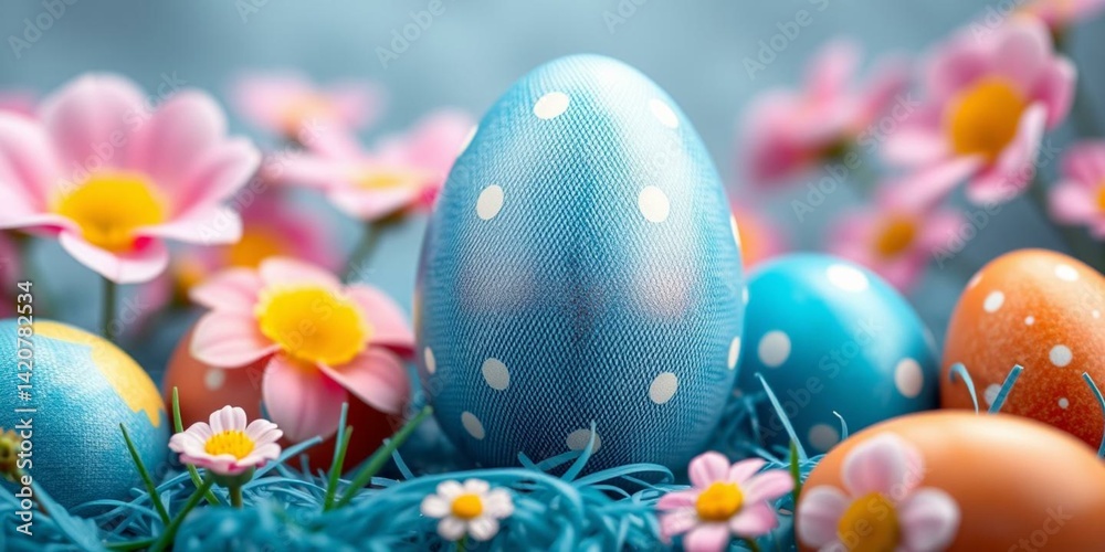 Festive Easter Eggs Nestled in Flowers Spring Holiday