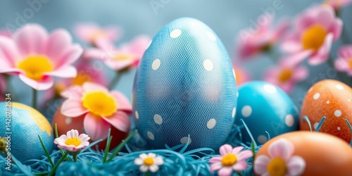 Obraz na płótnie Festive Easter Eggs Nestled in Flowers Spring Holiday w salonie