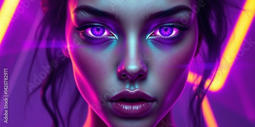 Cyberpunk Woman Portrait Glowing Eyes Neon Lights Futuristic Beauty