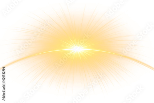 Golden Sunrise Lens Flare Effect with Radiating Light and Transparent Background