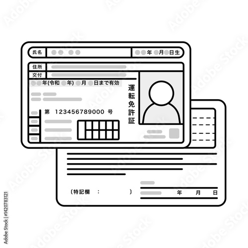 免許証　両面　白黒　イラスト