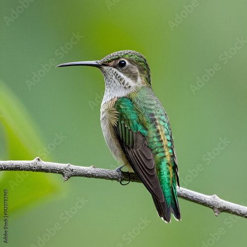 This streaky hummingbird has a remarkably decurved bill like a Velociraptor claw. The bill shape alone distinguishes it from all hummingbirds except the very similar Buff-tailed Sicklebill.