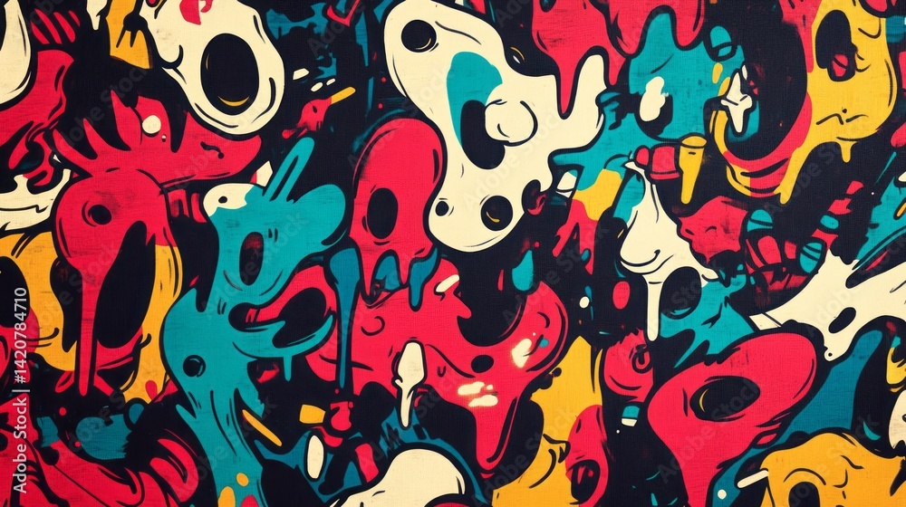Fototapeta premium Chaotic composition of dripping cartoonish figures creating an abstract pattern