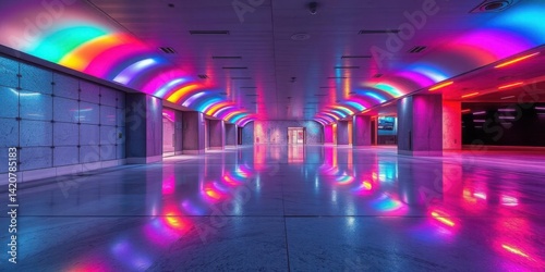 Vibrant Neon Rainbow Tunnel Modern Architecture Interior Colorful Lighting