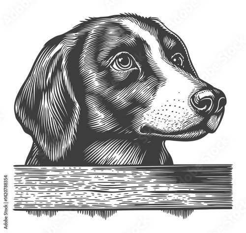 Detailed Hand Drawn Engraving of a Dog's Head Portrait