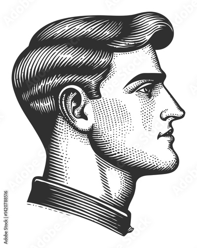 Vintage Hand Drawn Engraving of a Male Profile Illustration