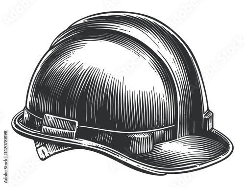 Vintage Hand-Drawn Engraving of a Construction Hard Hat Design