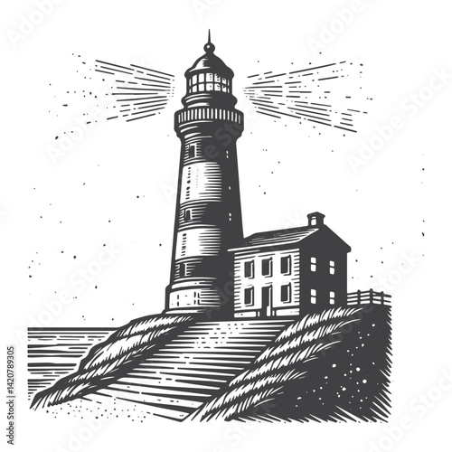 Simple Lighthouse Side View Vector Icon Design – Vintage Retro Logo & Illustration