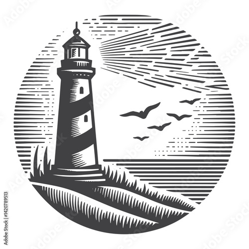 Simple Lighthouse Side View Vector Icon Design – Vintage Retro Logo & Illustration