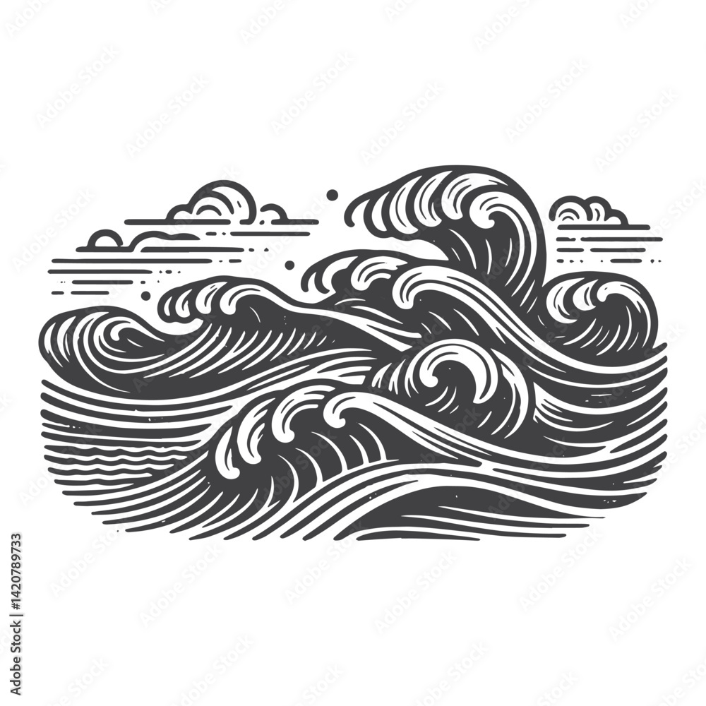 Fototapeta premium Simple Waves at High Tide Vector Icon Design – Vintage Retro Logo & Illustration