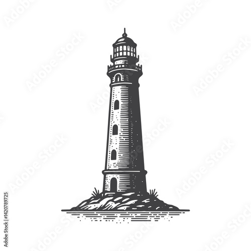 Simple Lighthouse Front View Vector Icon Design – Vintage Retro Logo & Illustration