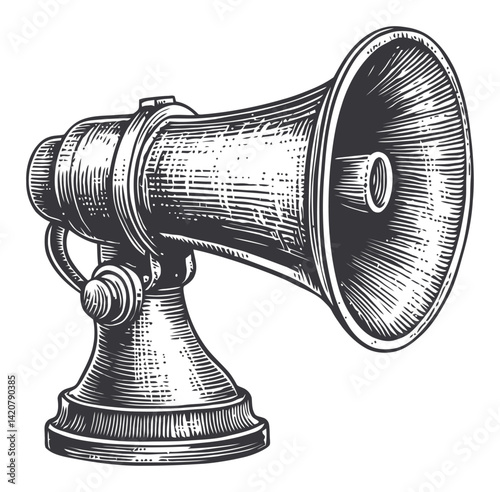 Vintage Hand-Drawn Engraving of a Classic Megaphone Design
