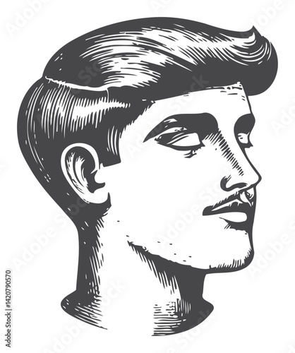 Hand Drawn Male Portrait Engraving Illustration for Vintage Style