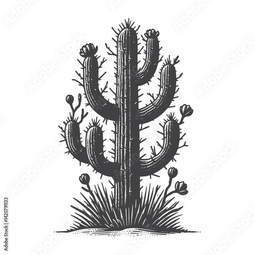 Simple Mature Cactus Vector Icon Design – Vintage Retro Logo & Illustration