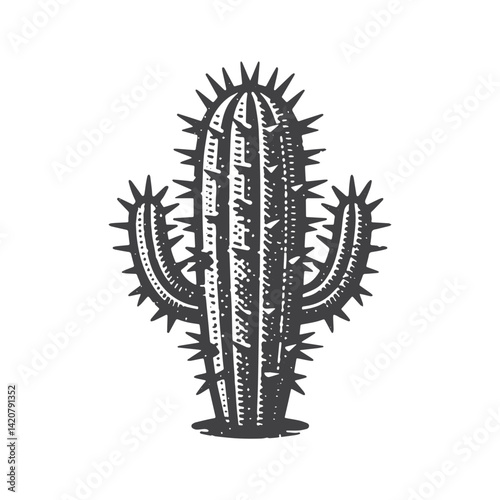 Simple Mature Cactus Vector Icon Design – Vintage Retro Logo & Illustration
