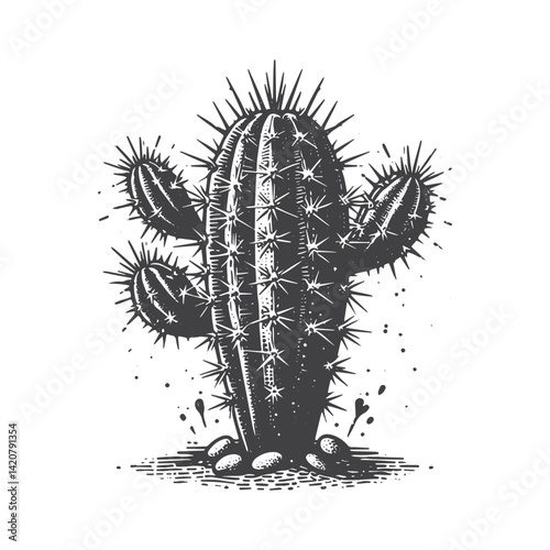 Simple Mature Cactus Vector Icon Design – Vintage Retro Logo & Illustration