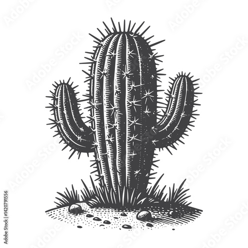 Simple Mature Cactus Vector Icon Design – Vintage Retro Logo & Illustration