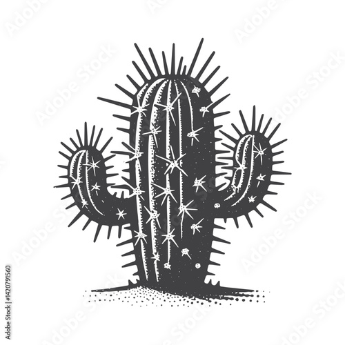 Simple Mature Cactus Vector Icon Design – Vintage Retro Logo & Illustration