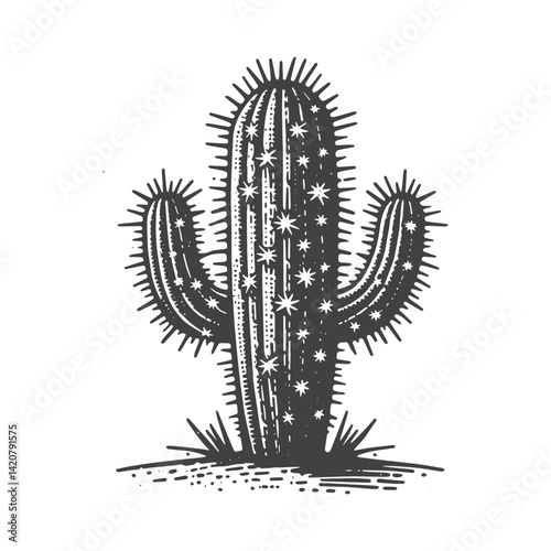 Simple Mature Cactus Vector Icon Design – Vintage Retro Logo & Illustration
