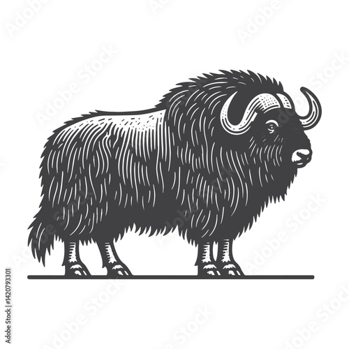 Simple Musk Ox Side View Vector Icon Design – Vintage Retro Logo & Illustration