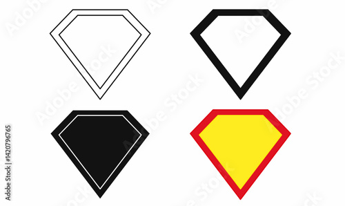 Superhero badge emblem icons in diamond shape with outline, solid, and filled styles. Great for logos, comics, costumes, and character branding vector design.