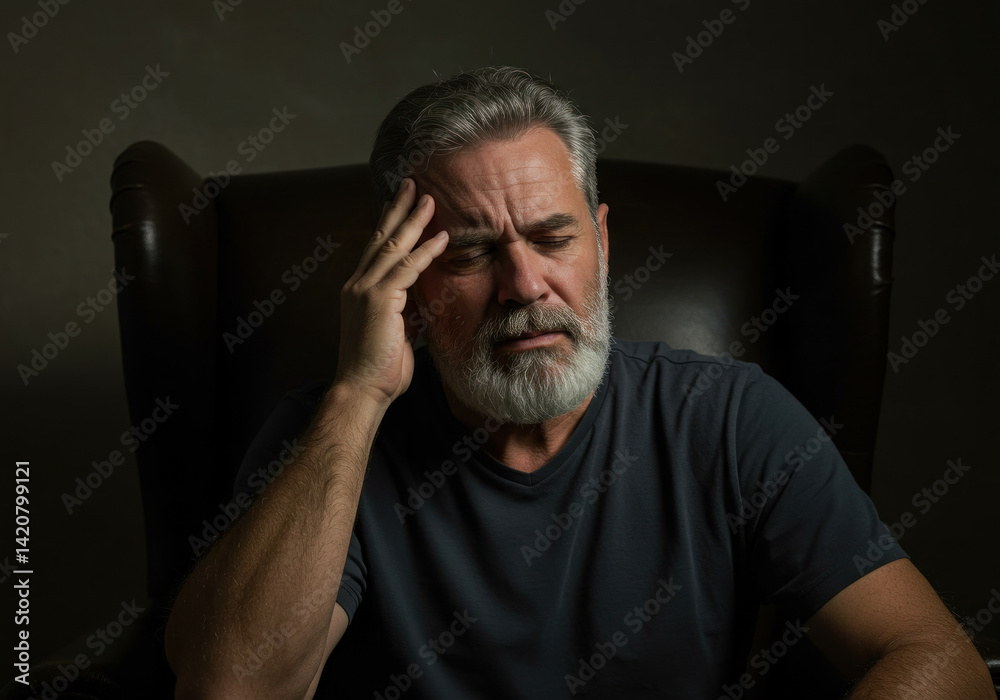 Obraz premium Man with a beard sitting in a chair, reading a book by a window overlooking a snowy landscape.