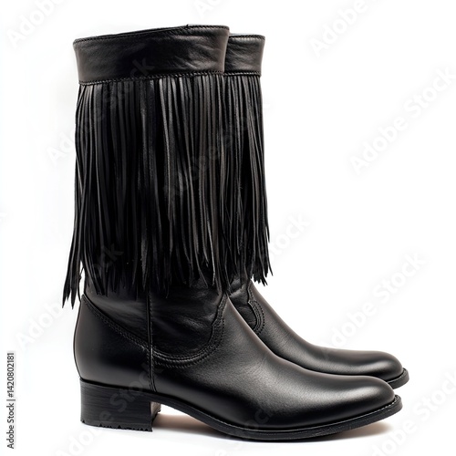 Black leather boots with fringe (6)