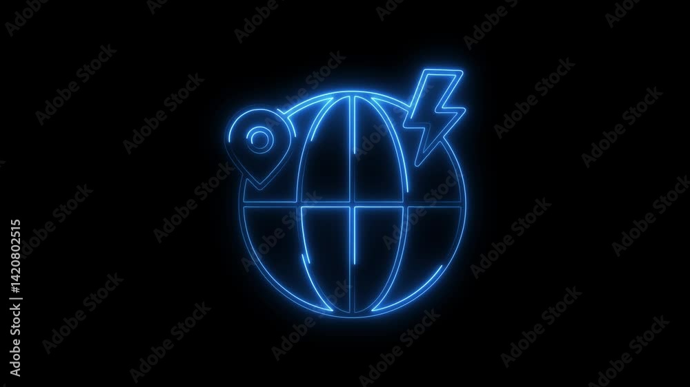 Glowing neon earth grid icon 4k isolated on black background. HD Video motion graphic animation