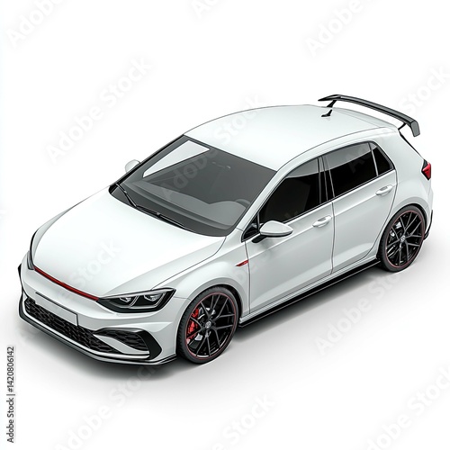 White Hatchback Car, Sporty Compact Auto Design