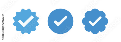 Set of social media verified icons. Tick in circle with zigzag. Instagram check in star. Youtube approval sign.Blue tick verified badge icon. vector illustration eps 10.