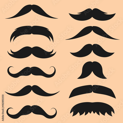 Stylish Black Mustache Vector Collection.