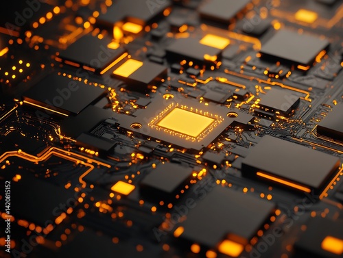 Abstract 3D digital rendering of quantum computing with quantum bits interacting in intricate quantum