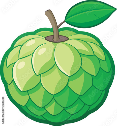A vibrant vector illustration of a delicious custard apple, showcasing its juicy texture and tropical appeal in colorful, detailed artwork.