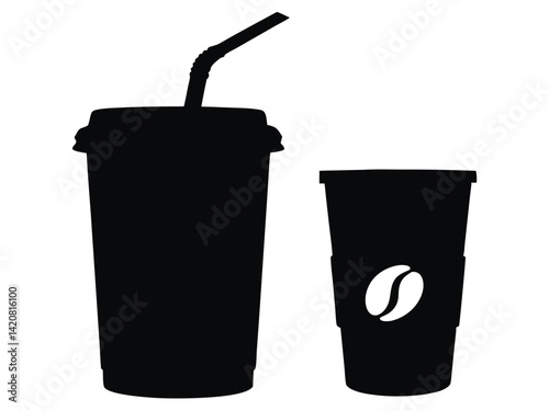 paper cup with straw and coffee vector silhouette, paper straw in cup silhouette vector illustration