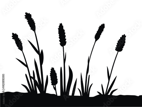 grass silhouette set, set of bush grass shrub herb silhouette vector illustration