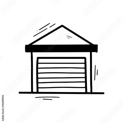 Hand Drawn Garage Illustration. Doodle Vector. Isolated on White Background - EPS 10 Vector